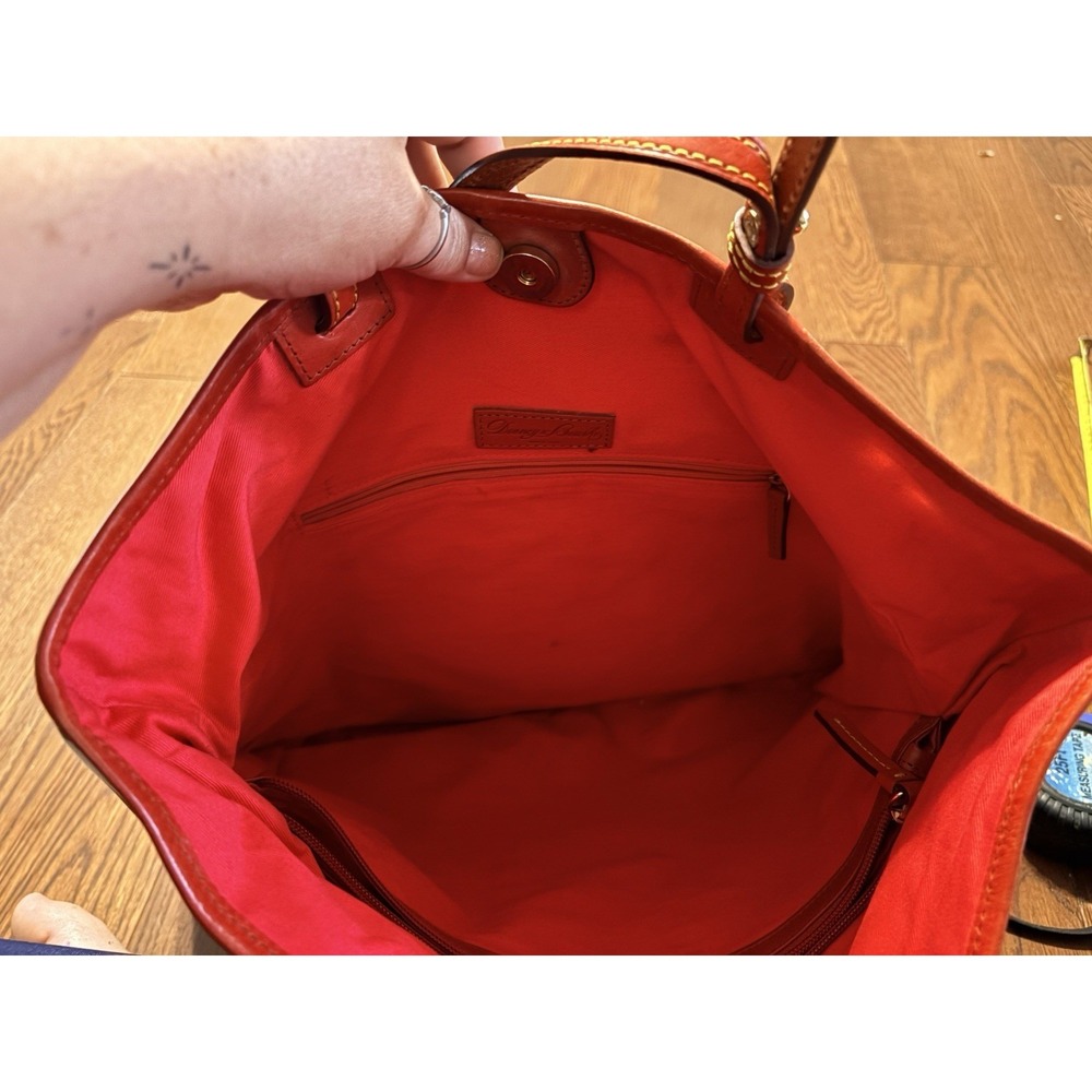 Dooney & Bourke Zebra Printed Canvas Red Leather Trim Suede Bottom Lee Tote Bag - Picture 7 of 7